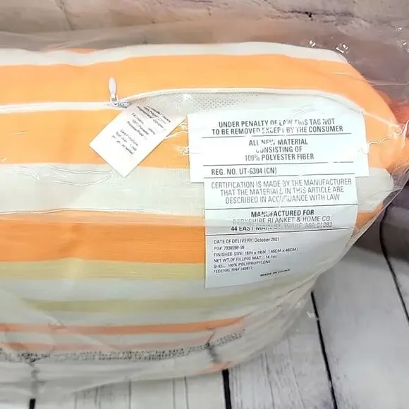 QVC Berkshire Blanket 18x18in Sriped Throw Pillow Orange and Yellow Tones NIB! - Picture 5 of 5